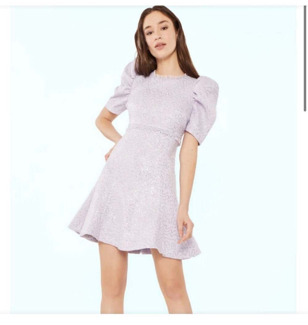 Likely Alia Tweed Sequin Puff Sleeve Dress cocktail Party Dress Lavender Size 6